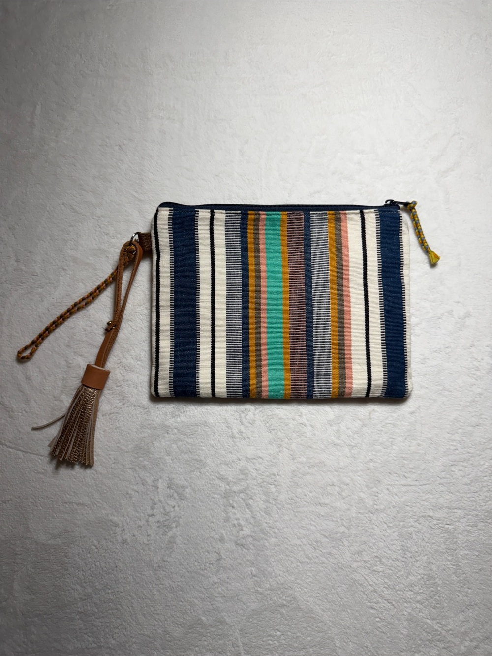 Noonday Collection Striped Clutch in Navy, Cream, Teal & Gold Accents
